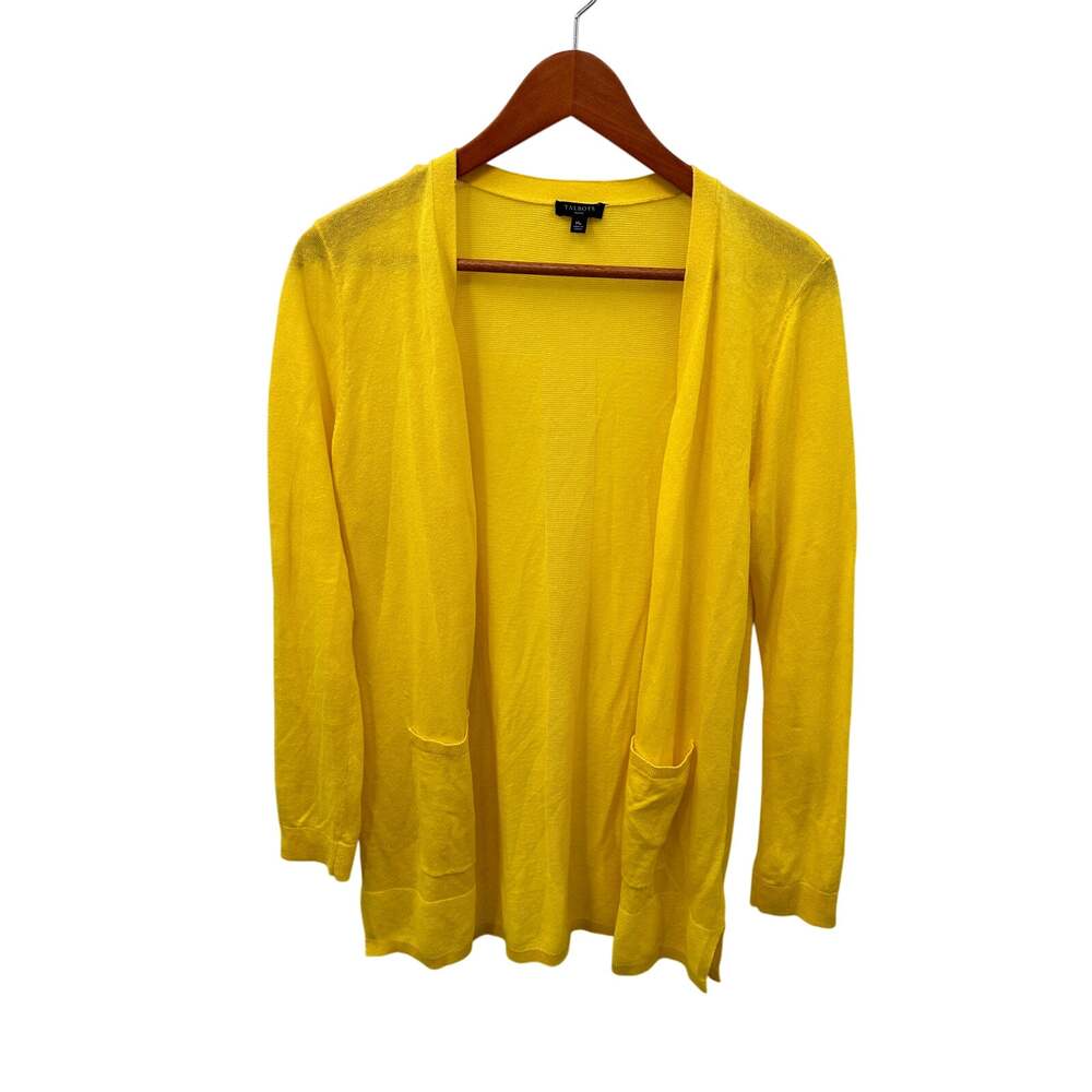 TALBOTS Sunshine Yellow Open Lightweight Linen Blend Cardigan // Medium Petite